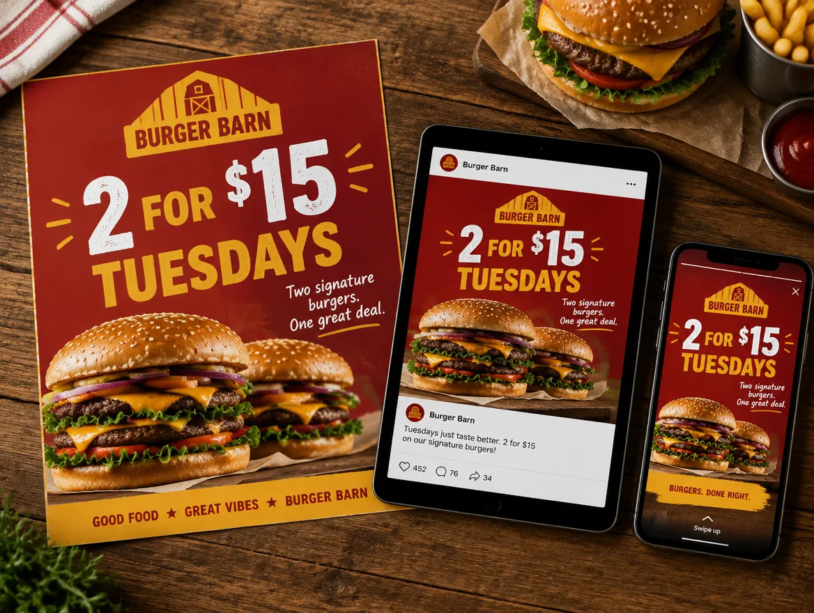 Burger Barn: tuesday deal campaign across print and social