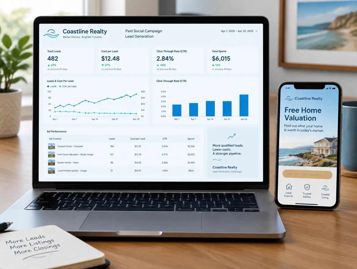Coastline Realty: lead ads with a home valuation offer