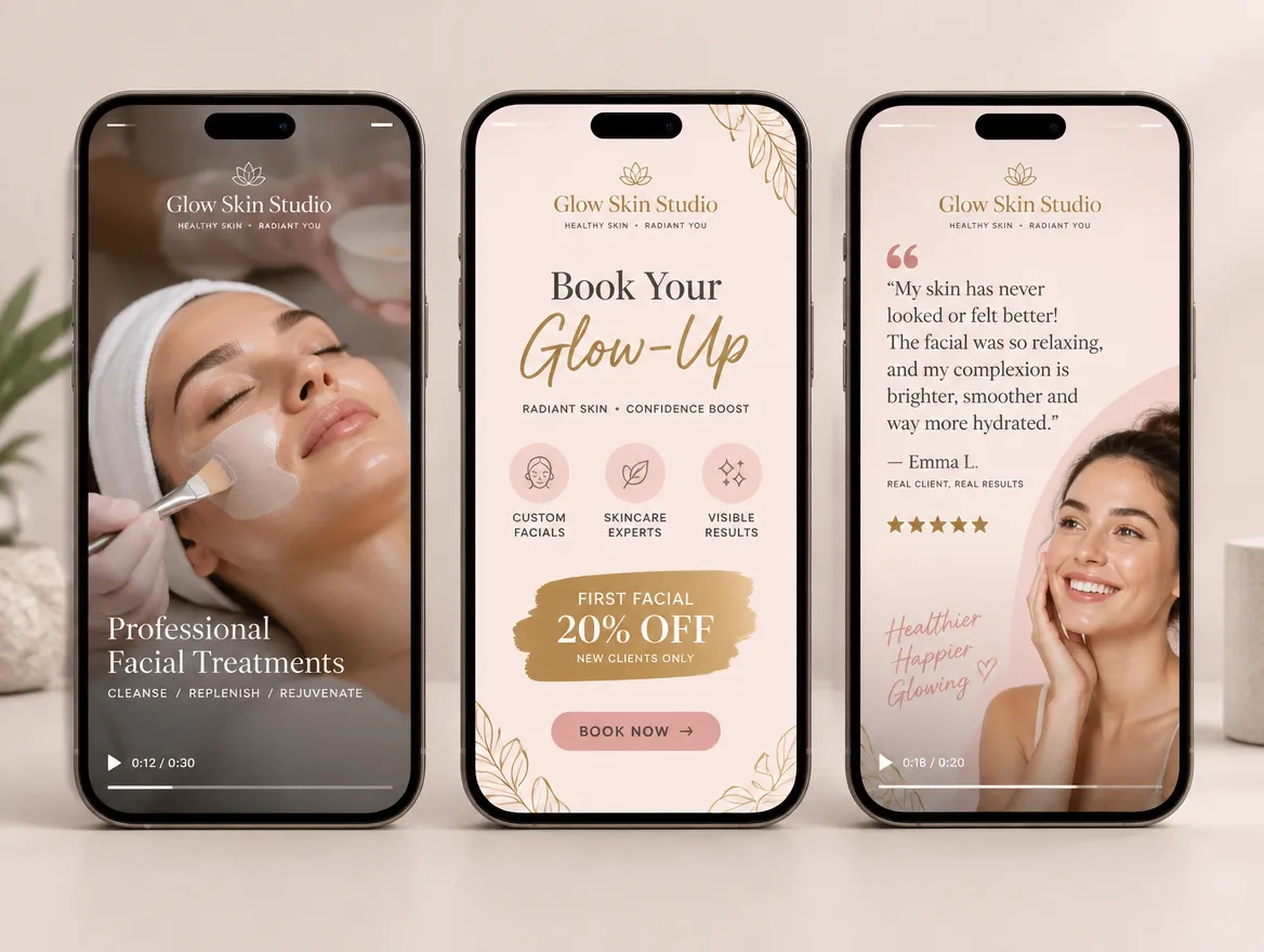 Glow Skin Studio: story and short-video ads for bookings
