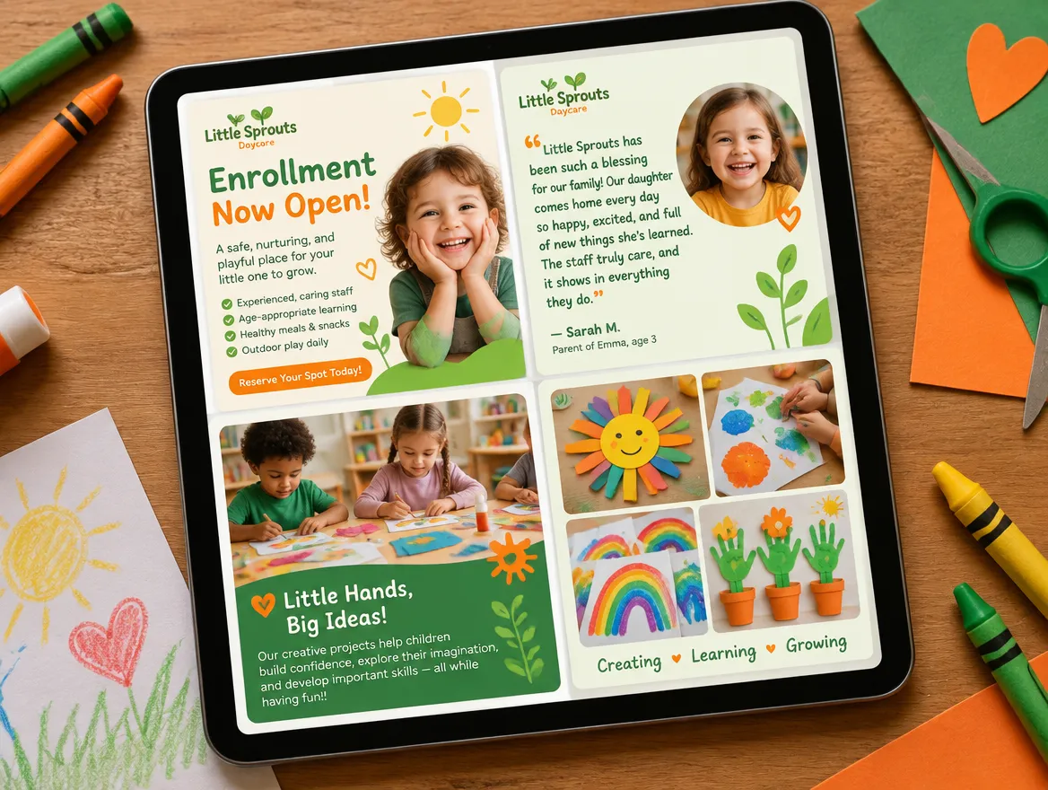 Little Sprouts Daycare: community posts and enrollment campaign