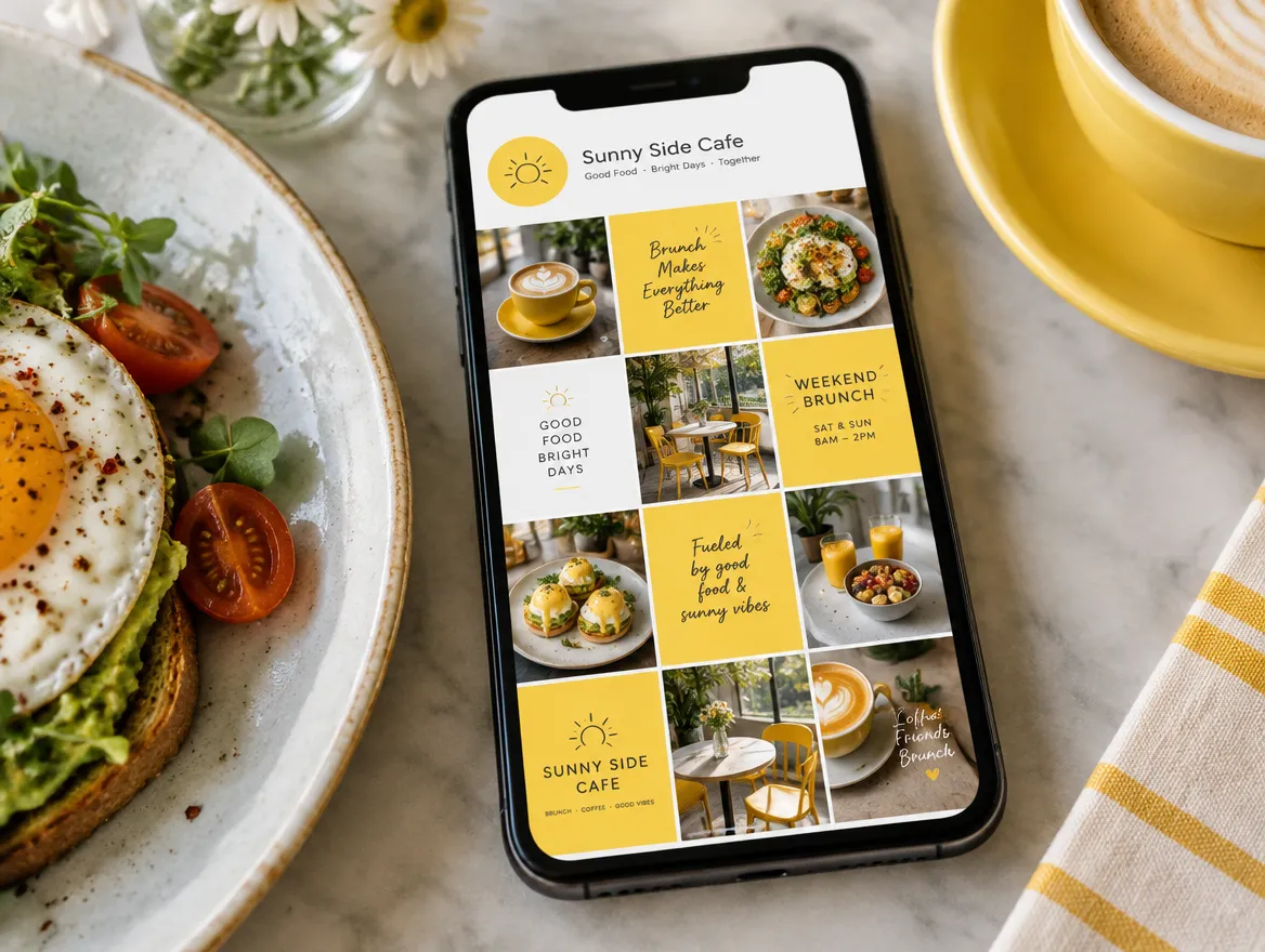 Sunny Side Cafe: branded social feed with brunch and promo posts