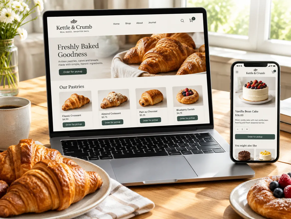 Kettle & Crumb: order-for-pickup bakery shop on desktop and mobile