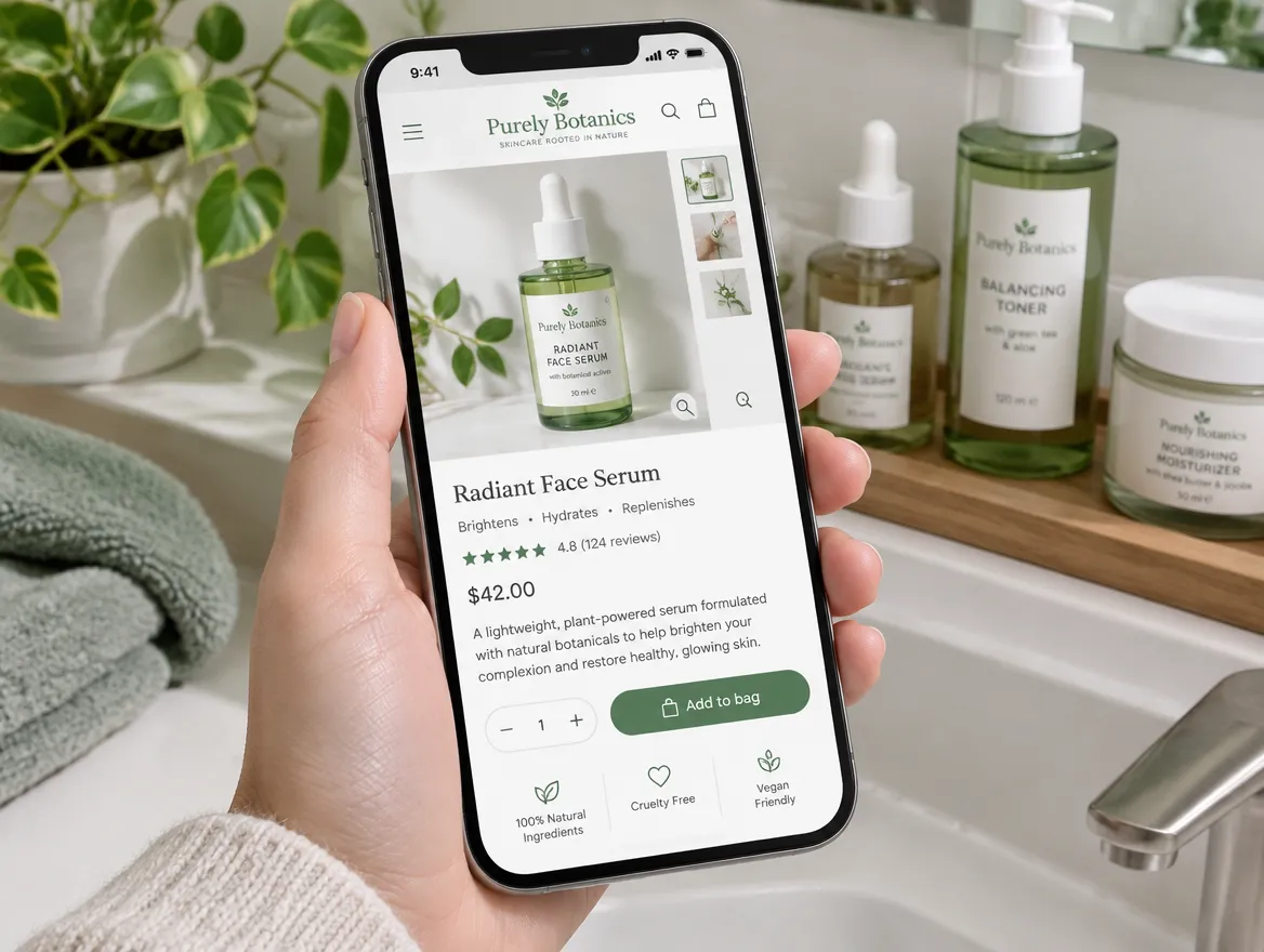 Purely Botanics: mobile-first skincare store with reviews
