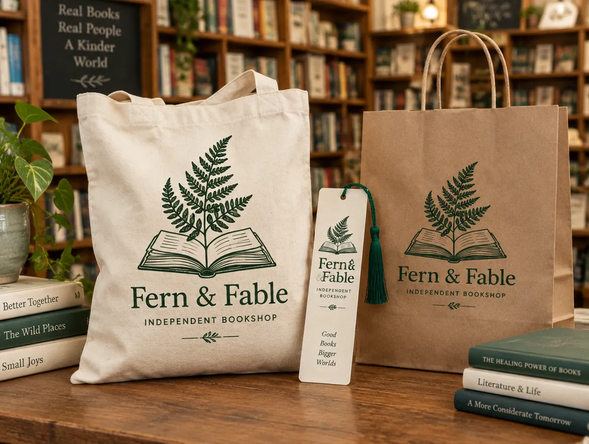 Fern & Fable: hand-drawn fern and book mark for totes and bags