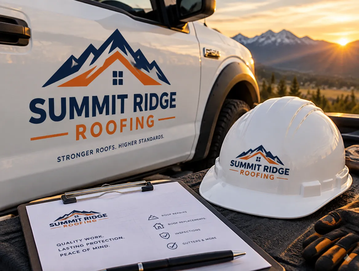 Summit Ridge Roofing: mountain-roofline logo for trucks and hard hats