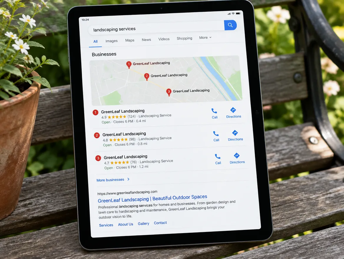GreenLeaf Landscaping: local map and organic rankings for landscaping