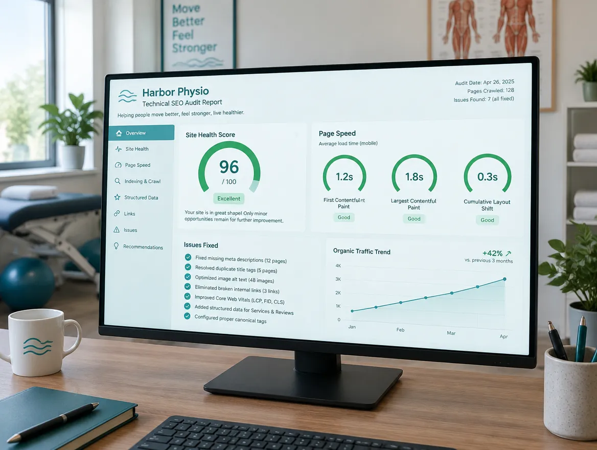 Harbor Physio: technical seo audit and page speed fixes