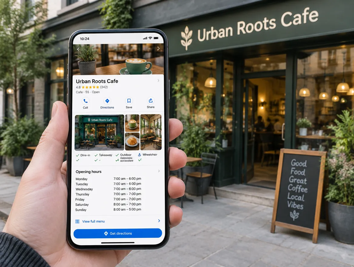 Urban Roots Cafe: optimised local business profile and reviews