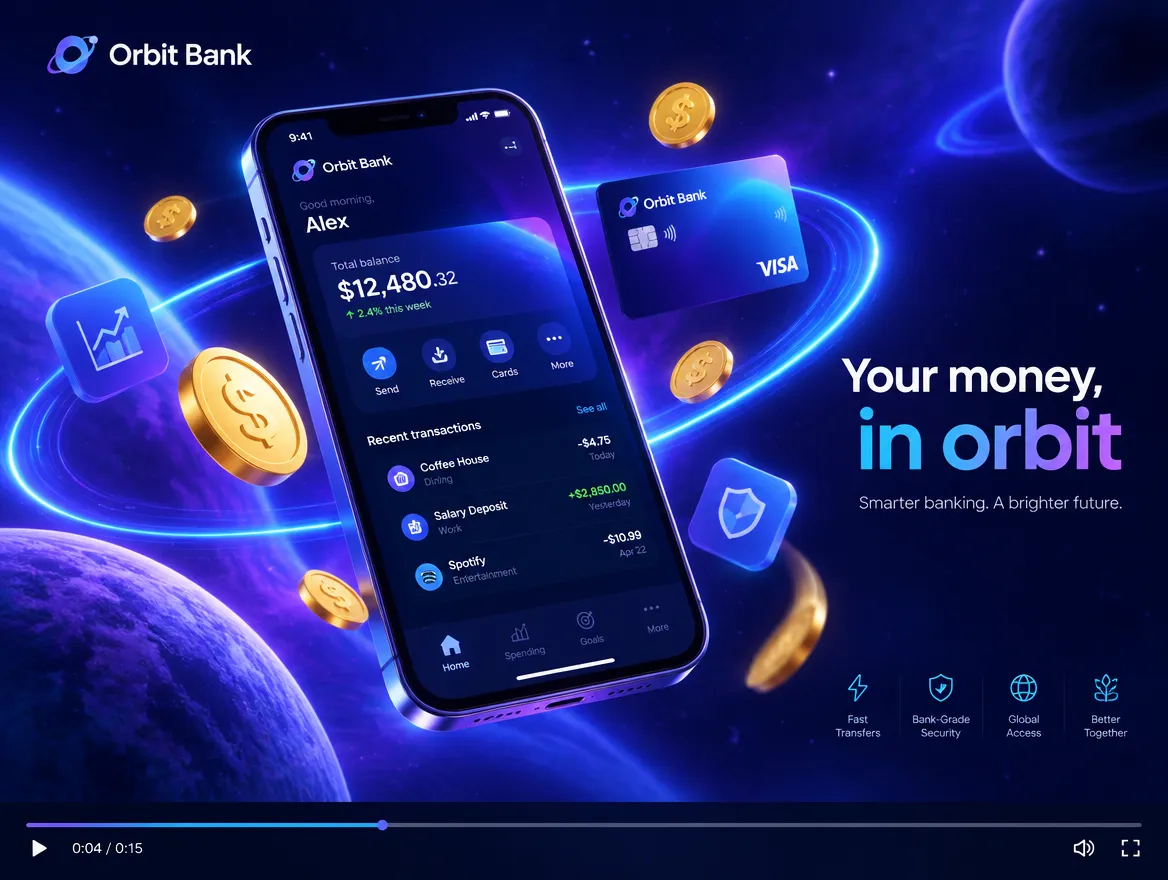 Orbit Bank: motion graphics promo for an app launch