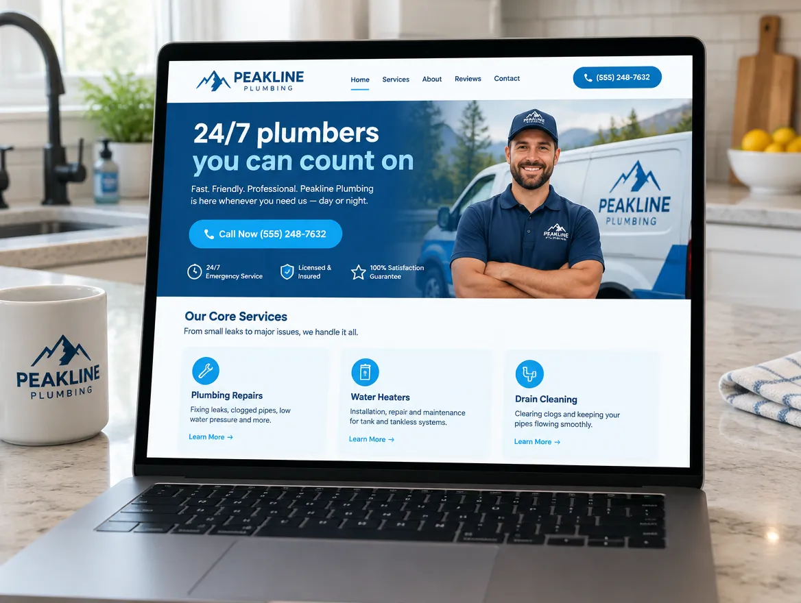 Peakline Plumbing: 24/7 service website built around the call button