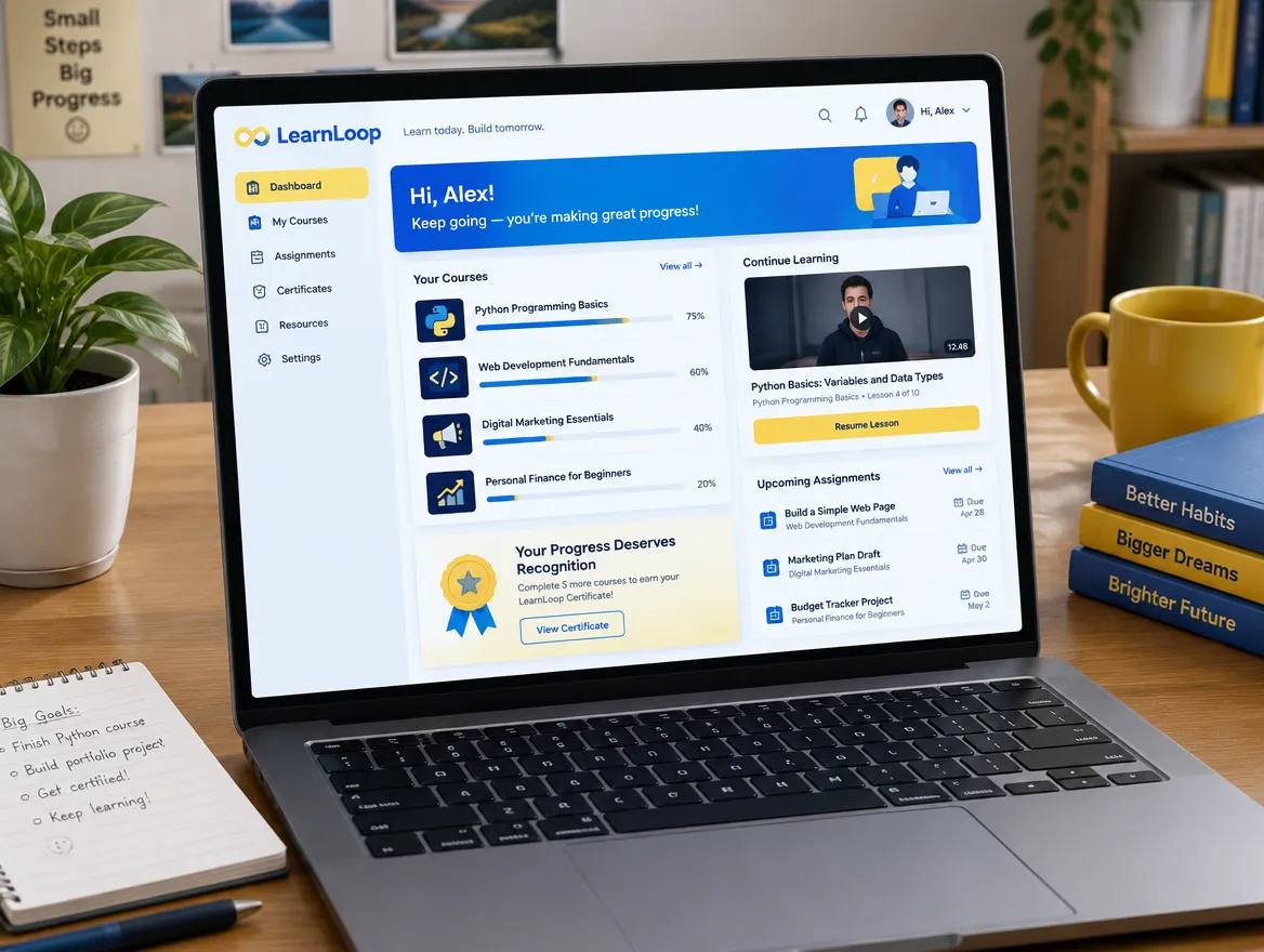 LearnLoop: course platform with progress and certificates
