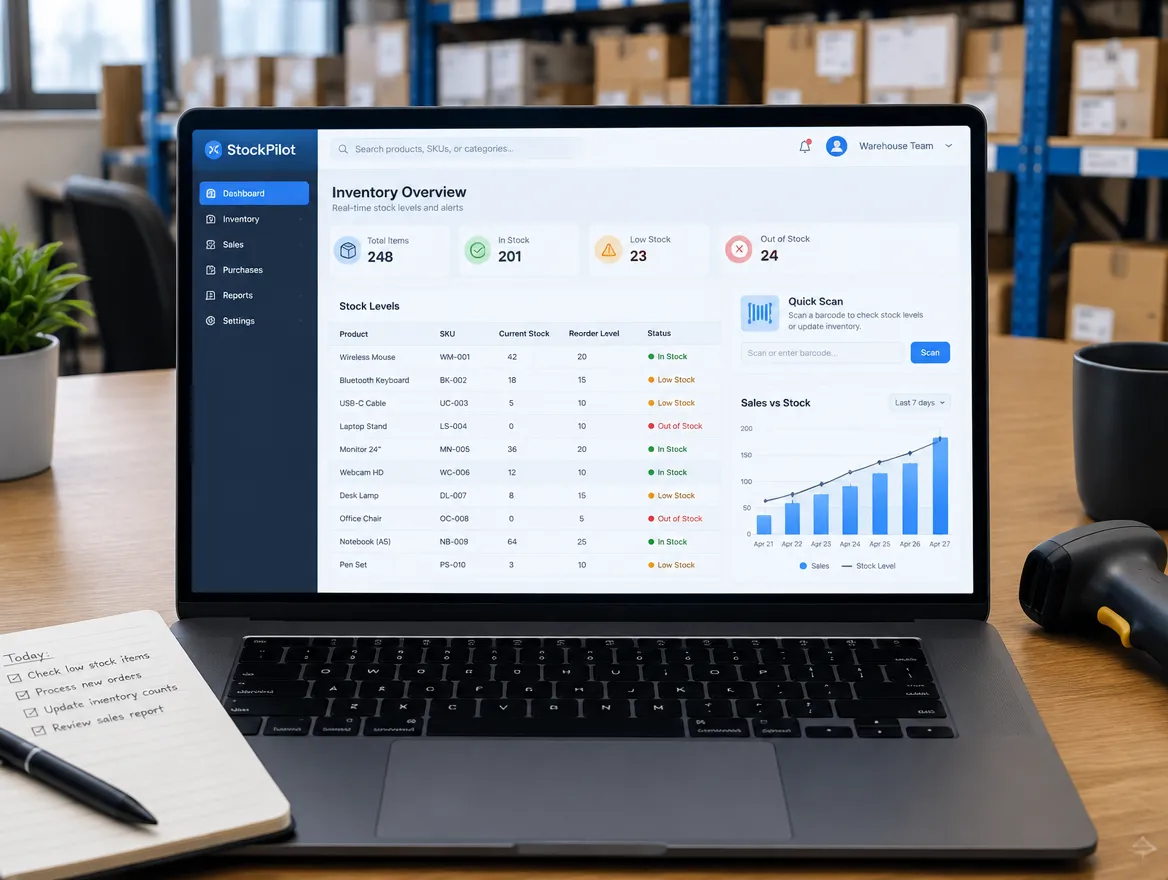 StockPilot: stock levels, alerts and barcode scanning
