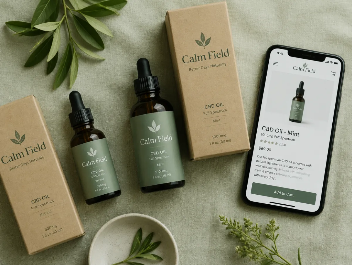 Calm Field CBD: store and packaging mark for a cbd brand