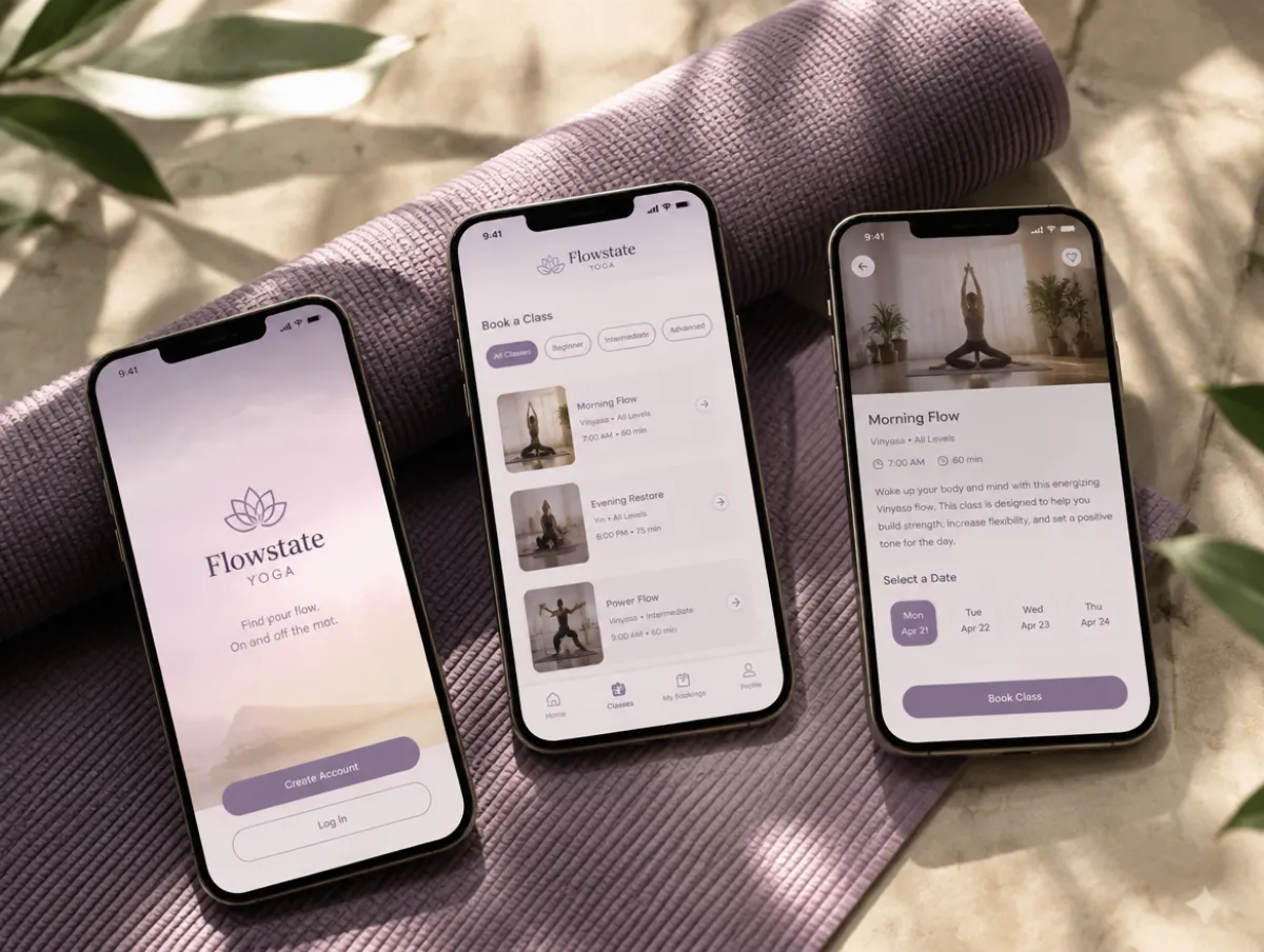 Flowstate Yoga: class booking app for a yoga studio