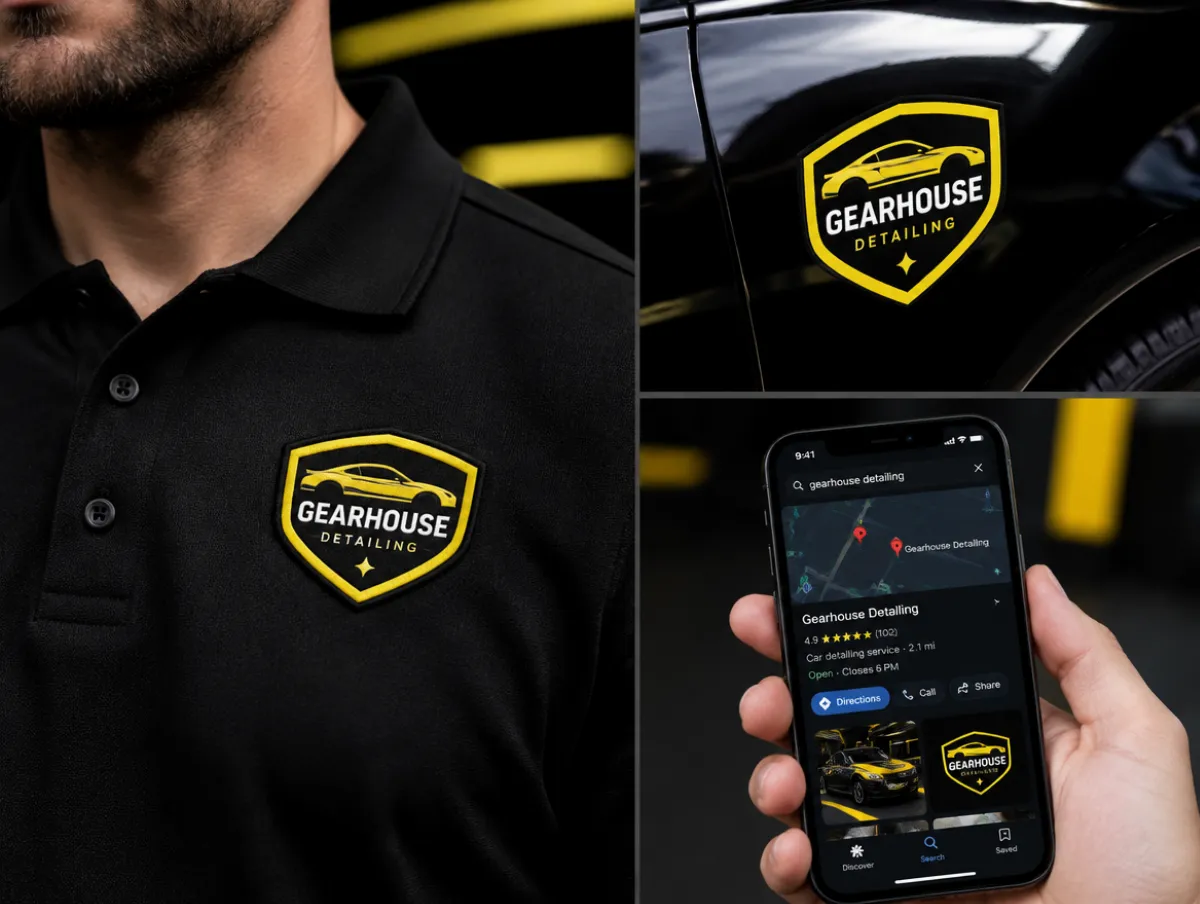 Gearhouse Detailing: logo and local search for a detailing shop
