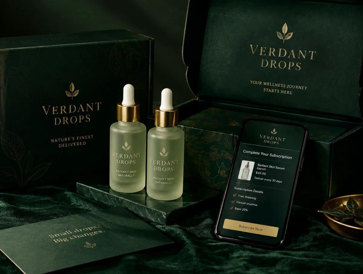 Verdant Drops: wordmark and subscription store